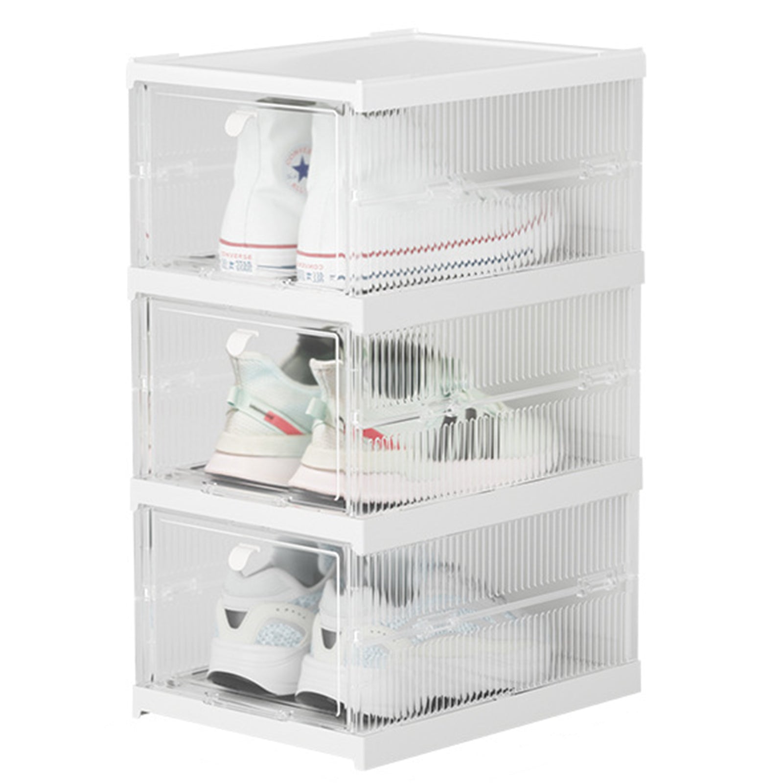 ZY-DF018 Transparent Three Tier Stackable Foldable Plastic Shoe Storage Box ZY-DF018 Transparent Three Tier Stackable Foldable Plastic Shoe Storage Box